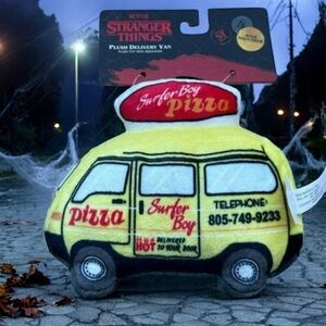 STRANGER THINGS Surfer Boy Pizza Delivery Van Plush Dog Toy NWT Gift